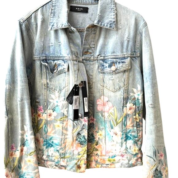 AMIRI: Men's Floral Leaf Trucker Denim Jacket - M - Picture 1 of 8